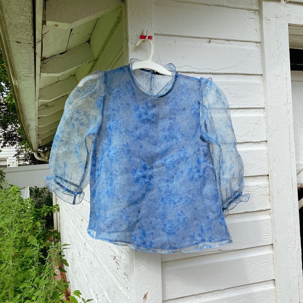 SHEER PERIWINKLE BLUE BLOUSE